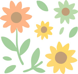 Pastel-Colored Floral Arrangement with Simple Stylized Flowers and Leaves.