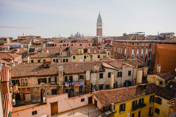 Panoramic view of the tiled roofs of Venice. Italy is typical
