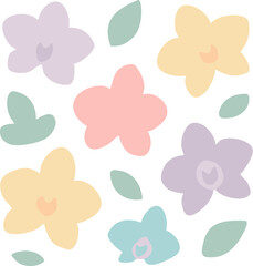 Whimsical Pastel Floral Pattern with Softly Rounded Petals and Leaves.