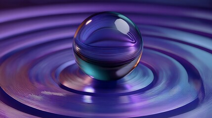 Close up of a vibrant purple water droplet creating ripples on a textured surface