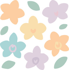 A charming collection of hand-drawn pastel flowers and leaves with simple organic shapes.