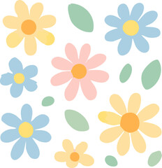 A charming collection of stylized pastel flowers and leaves in a simple hand-drawn aesthetic.