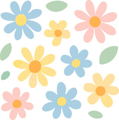 Cheerful Pastel Daisy Flowers with Green Leaf Accents.