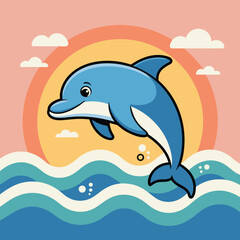 Fototapeta premium Graceful dolphin swimming through ocean waves artistic vector illustration
