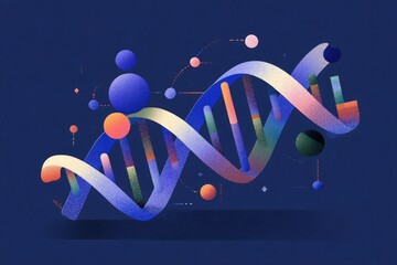 Colorful DNA helix with abstract elements