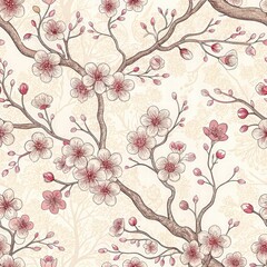 Delicate Cherry Blossom Seamless Pattern.