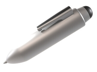 シルバーのメタリックなボールペンを立体的に描いたシンプルな3Dイラスト
