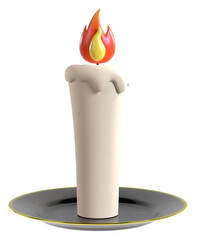 お皿の上に置かれたシンプルで温かなキャンドルの3Dイラスト
