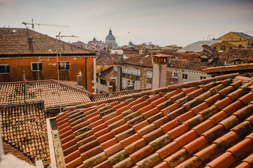 Panoramic view of the tiled roofs of Venice. Italy is typical