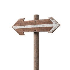 Wooden signpost with double arrow pointing left and right on dark background