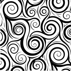 Abstract swirls black and white seamless pattern design background