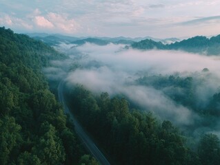 Misty mountain valley road