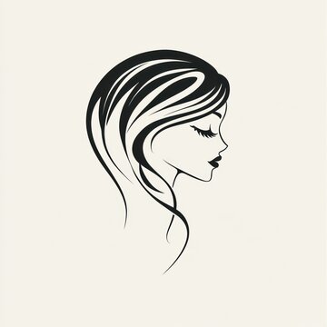 Profile view of a woman with flowing hair