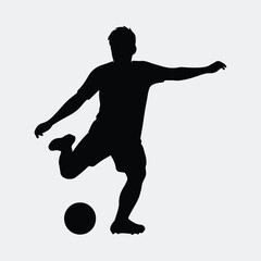Silhouette of male soccer player kicking football vector illustration