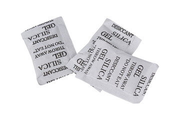 Fototapeta premium Silica gel or desiccant in paper bag isolated on transparent PNG. 