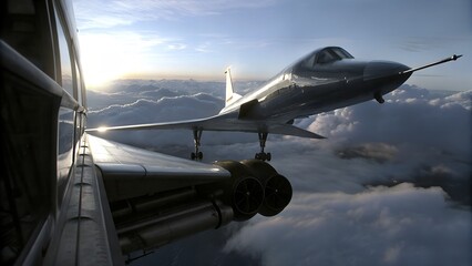 Luxury private jet flying through beautiful clouds on a sunny day. Highly detailed realistic illustration HD