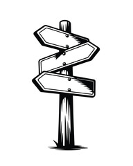 Vintage style wooden signpost with blank arrows