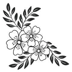 Fototapeta premium Elegant line art illustration of delicate floral elements with botanical leaves and blooming flowers in a classic artistic style
