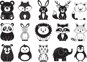 Fototapeta premium Vector cartoon animals icon set with white background 