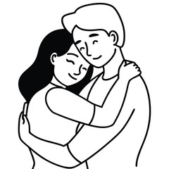 Obraz premium Simple line art illustration of a loving couple embracing conveying romance and connection in a minimalist style