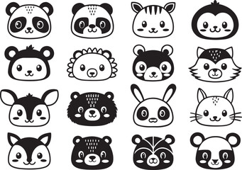 Vector cartoon animals icon set with white background 