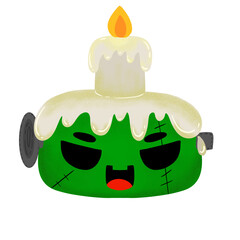 Frankenstein Candle Head - Halloween Character Illustration