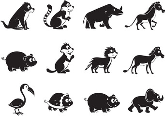 Naklejka premium Vector cartoon animals icon set with white background 