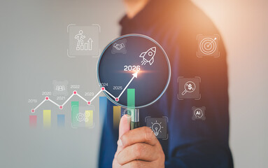 Business growth and future target trend analysis. Bar line chart forecast, Data performance, AI...
