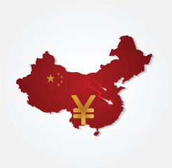 China flag map currency Yuan down graph vector poster © ArtDawn