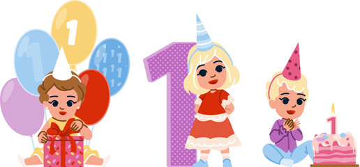 theme kid girl first birthday vector