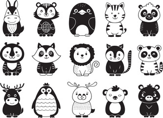 Fototapeta premium Vector cartoon animals icon set with white background 