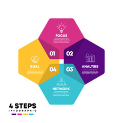 Venn diagram infographic chart template for business 4 step options, presentation with venn diagram elements vector illustration.