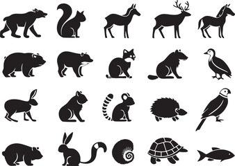 Fototapeta premium Vector cartoon animals icon set with white background 