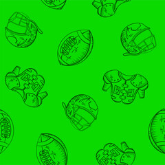 Rugby ball pattern background.American football sports pattern background. Rugby ball doodle Illustration background.