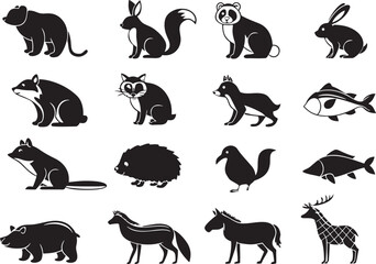 Vector cartoon animals icon set with white background 