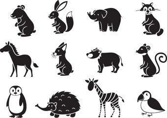 Naklejka premium Vector cartoon animals icon set with white background 