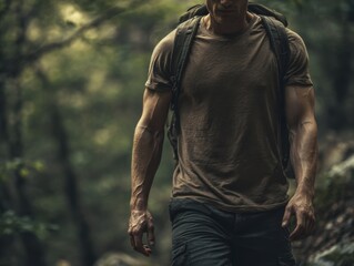 Muscular Man in Solitary Self-Development and Fitness Journey with Focused Training