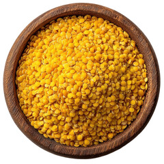 Golden Lentils in Wooden Bowl: A close-up shot of vibrant, golden lentils cascading within a rustic wooden bowl, embodying natural abundance and culinary promise.