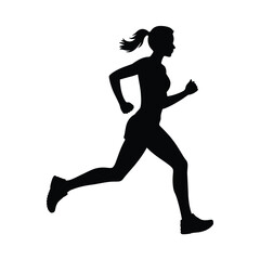 Silhouette of a woman running with a ponytail