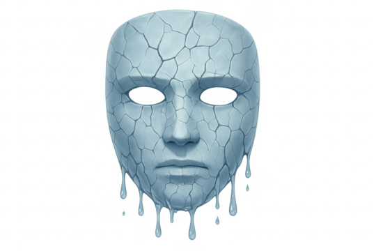 Cracked melting mask is dripping on transparent background