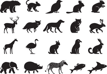 Fototapeta premium Vector cartoon animals icon set with white background 