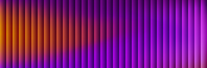 Reeded glass geometric background. Fractal color gradient with chromatic aberration prismatic effect in orange and purple Abstract neon ribbed vertical stripes banner template vector illustration © EgorTopor