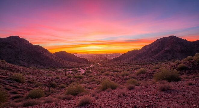 Desert sunset with mountain near Phoenix, Arizona, USA.