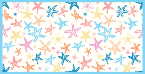Colorful Starfish Seamless Pattern – Hand-Drawn Marine Life Vector Illustration on Cream Background