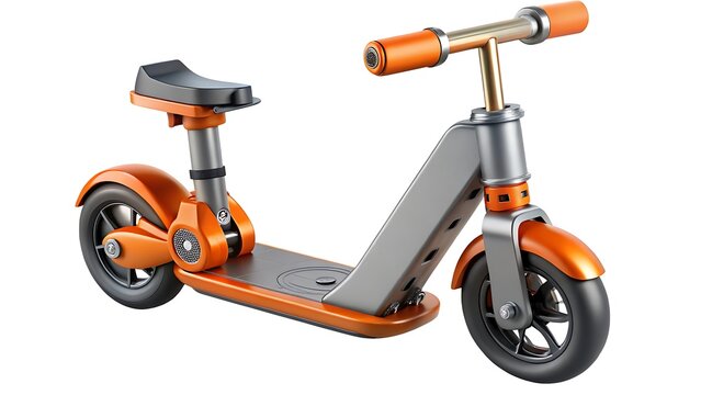Orange and gray three wheeled scooter with adjustable seat and handlebar