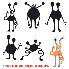 Find the correct shadow of monster. Cute game for children. Educating vector illustration