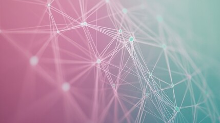 Abstract network connection; pink, teal gradient background; digital technology illustration