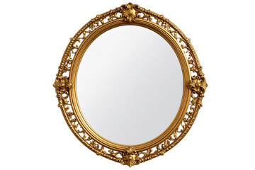 Obraz premium Vintage Oval Mirror with Ornate Gold Frame, Angled View, Transparent Background