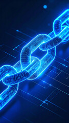 Digital Blockchain Chain Links in Glowing Neon Blue on Dark Background
