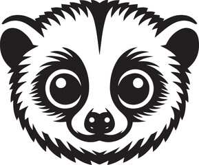 Charming black and white vector illustration depicting the adorable and friendly face of a striped forest creature, ideal for children's designs, playful branding, or nature-themed projects.